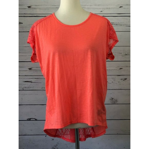 Forever 21 Tunic Top Shirt Small Coral Orange Sexy Eyelet Short Sleeve Y2K NWT - Picture 1 of 6